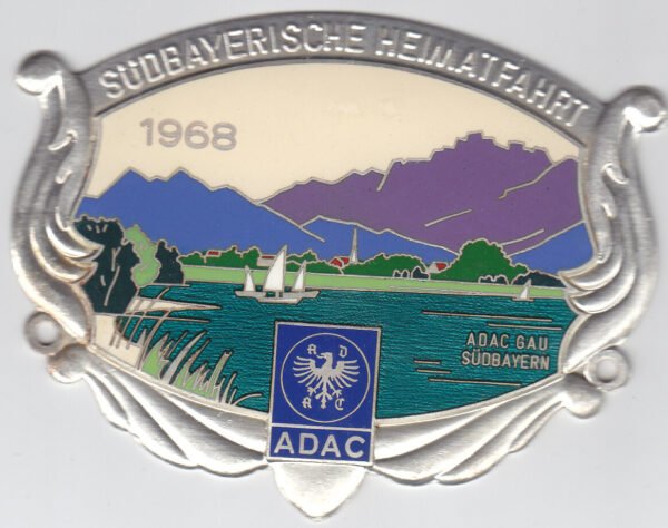 Autoplakette "Südbayerische Heimatfahrt 1968 ADAC"