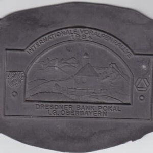 Autoplakette Rohling "Internationale Voralpenrallye 1984 - Dresdner Bank Pokal LG Oberbayern"