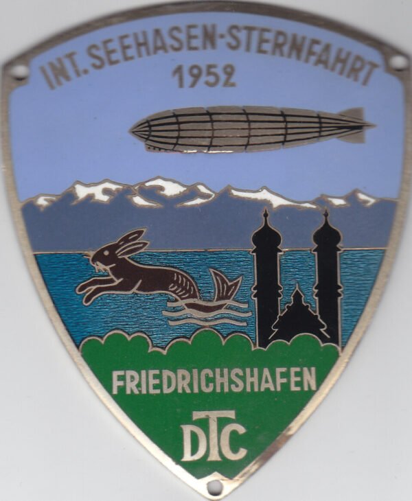 Autoplakette "Int. Seehasen-Sternfahrt 1952 Friedrichshafen DTC"